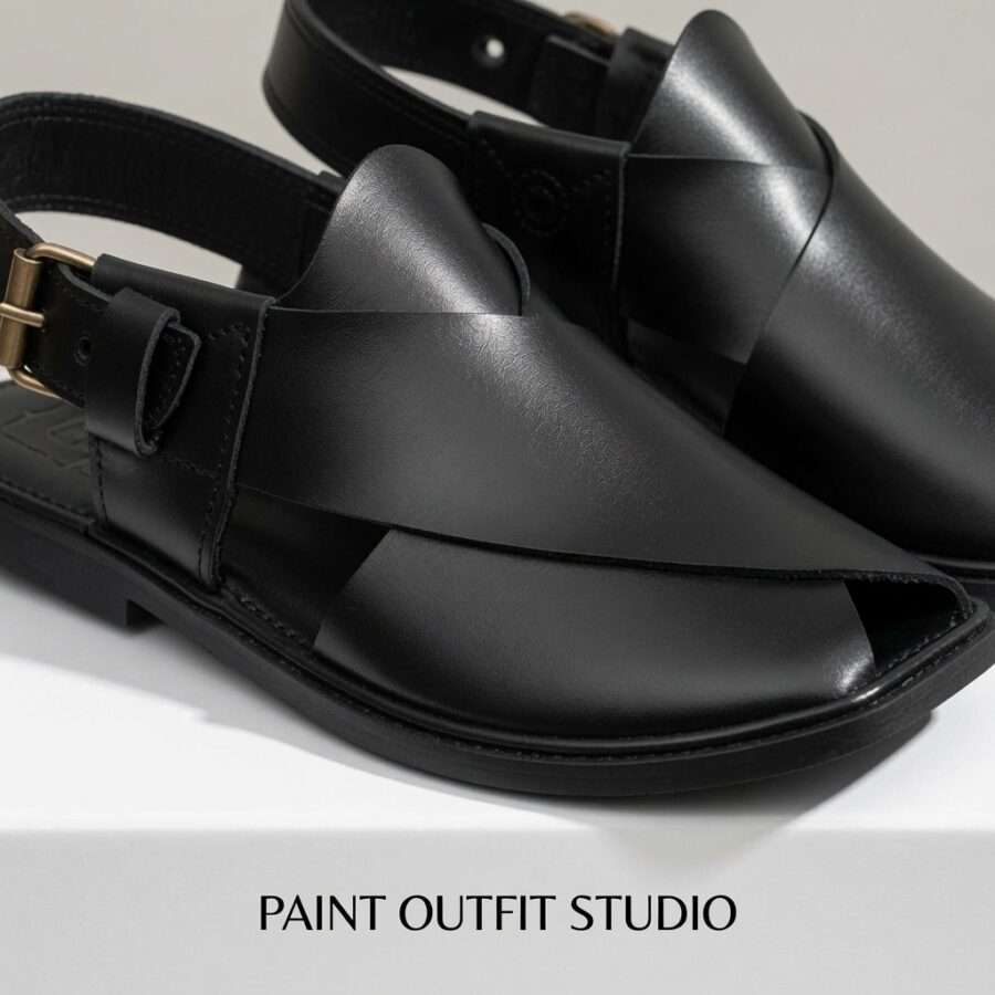 Peshawari Chappal Black Hi Koram Leather Peshawari Chappal