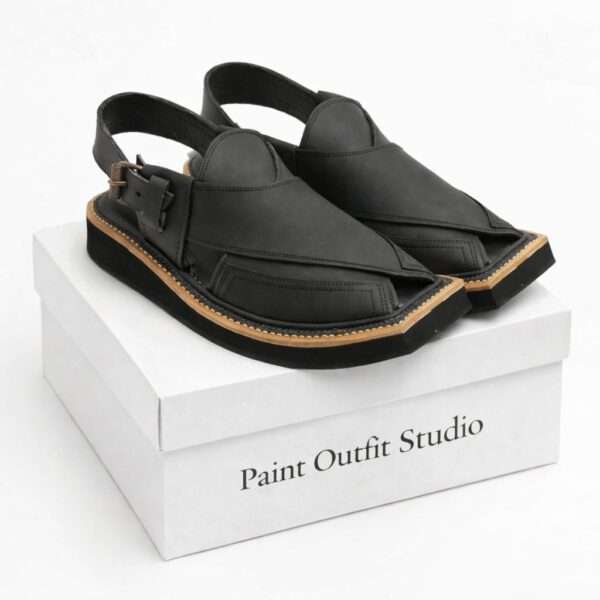 Black Hi Koram Leather Kaptan Chappal
