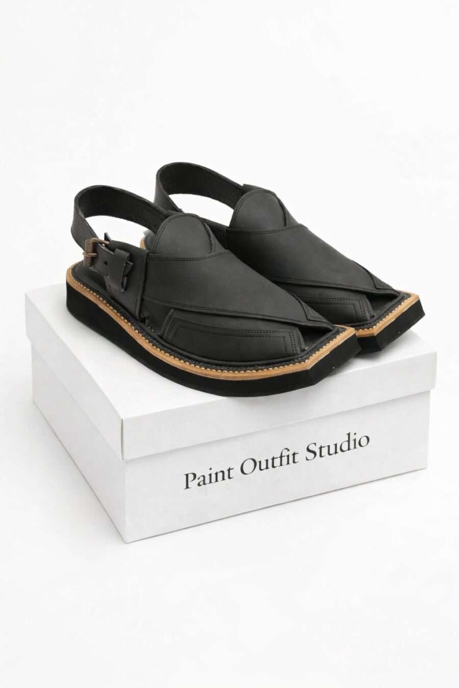 Black Hi Koram Leather Kaptan Chappal