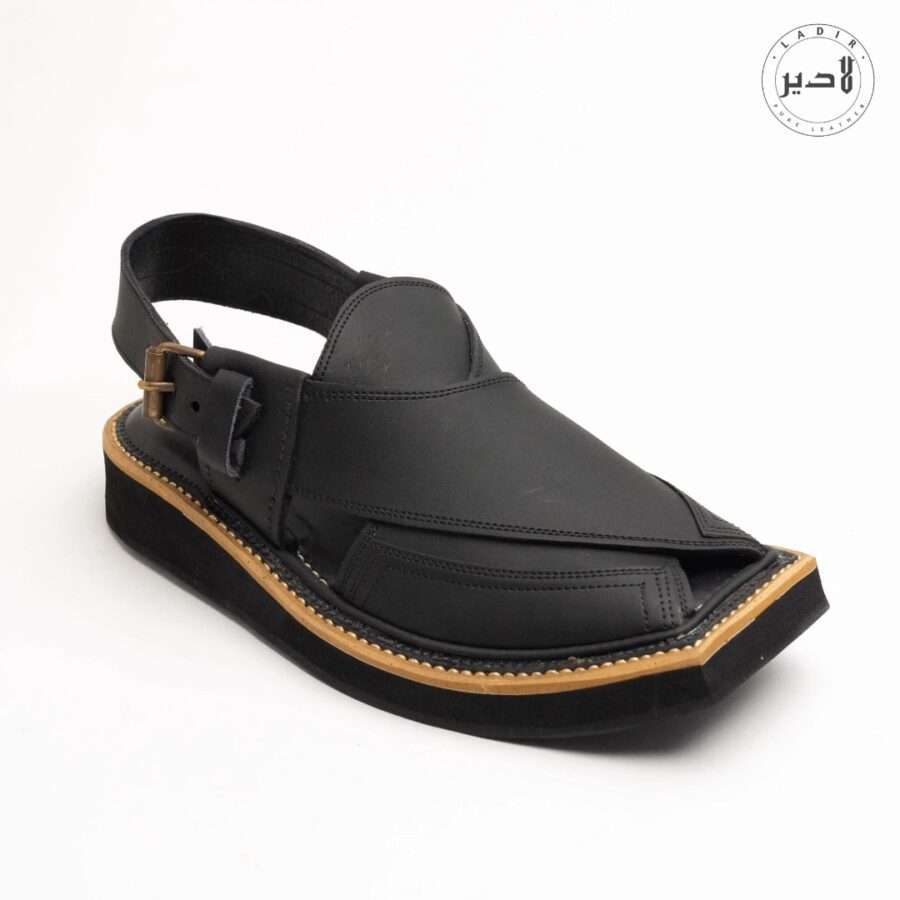 Black Hi Koram Leather Kaptan Chappal