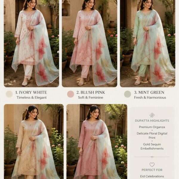 Mint Blossom Luxury Organza Dupatta