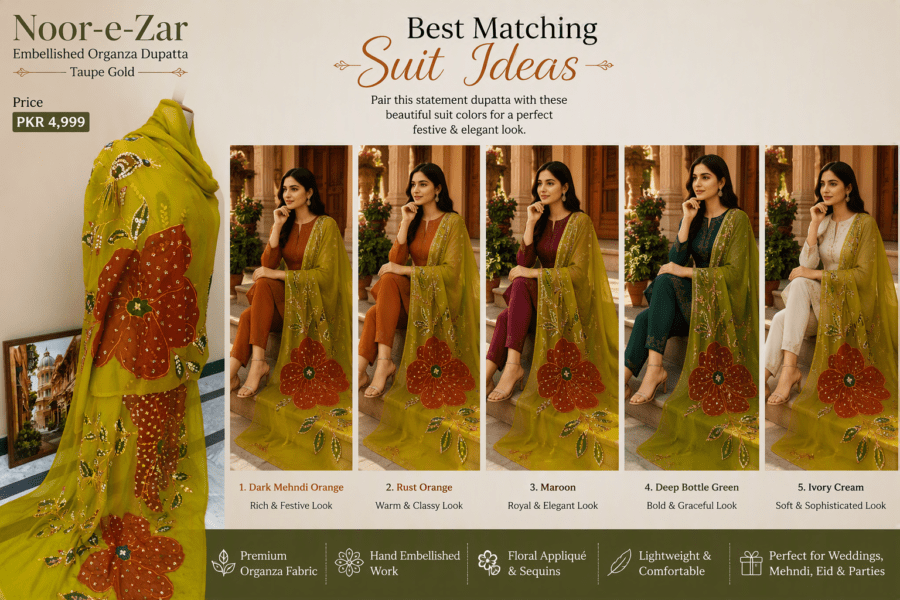 Mehndi Blossom Embellished Dupatta