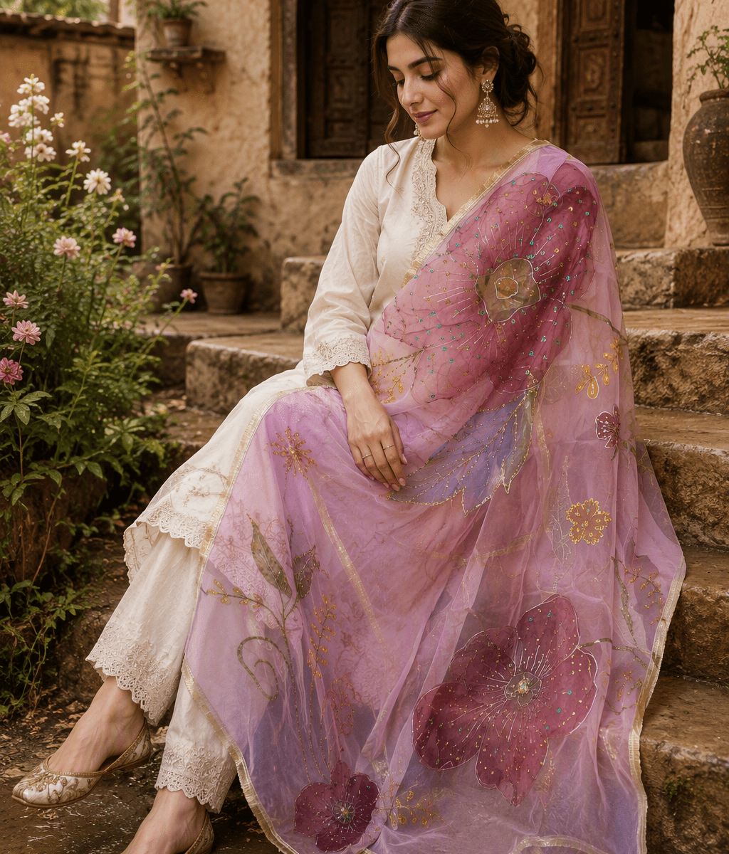 Paint Outfit Studio Noor-e-Gulzar Embellished Organza Dupatta