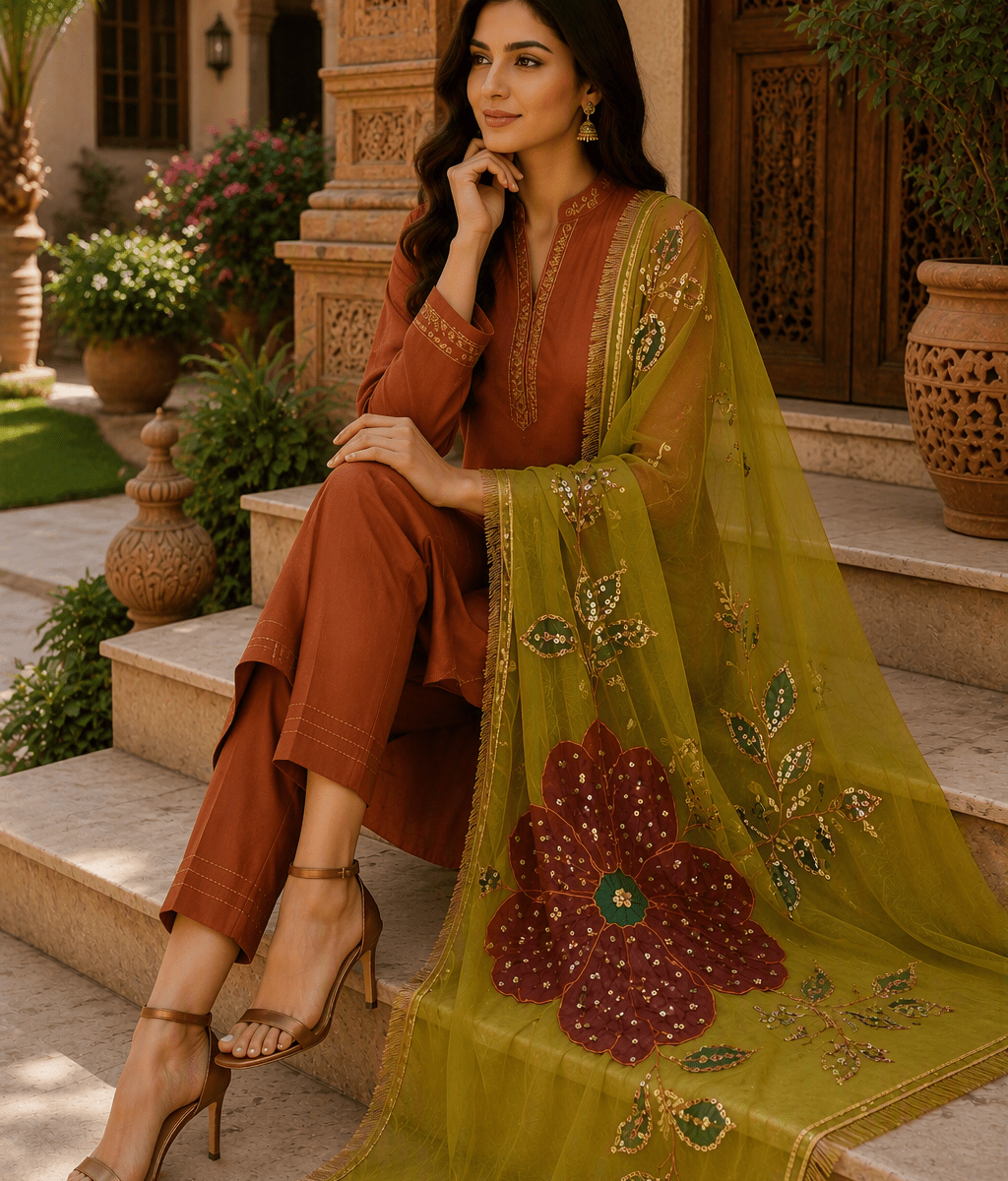 Paint Outfit Studio Mehndi Blossom Embellished Dupatta