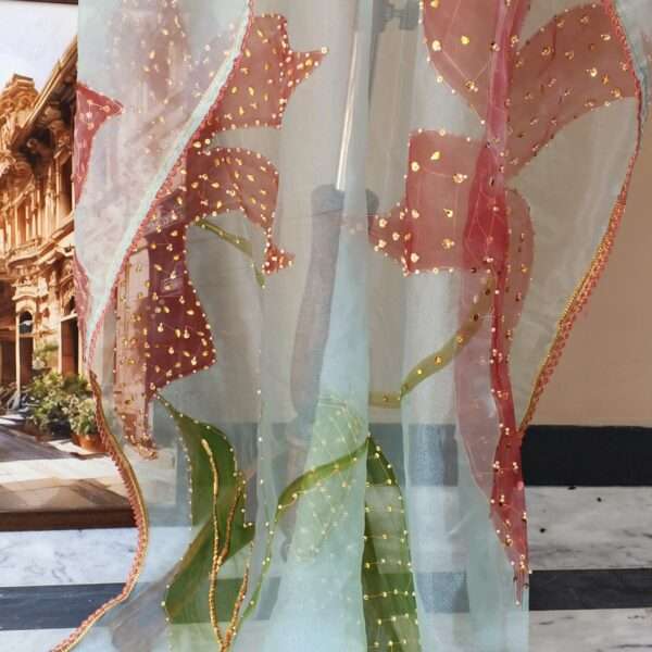 Mint Blossom Luxury Organza Dupatta