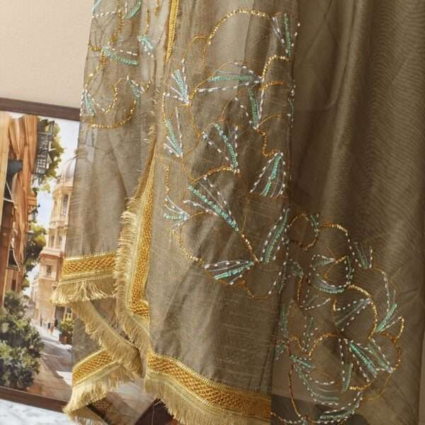 Dupatta Noor-e-Zar Embellished Organza Dupatta – Taupe Gold