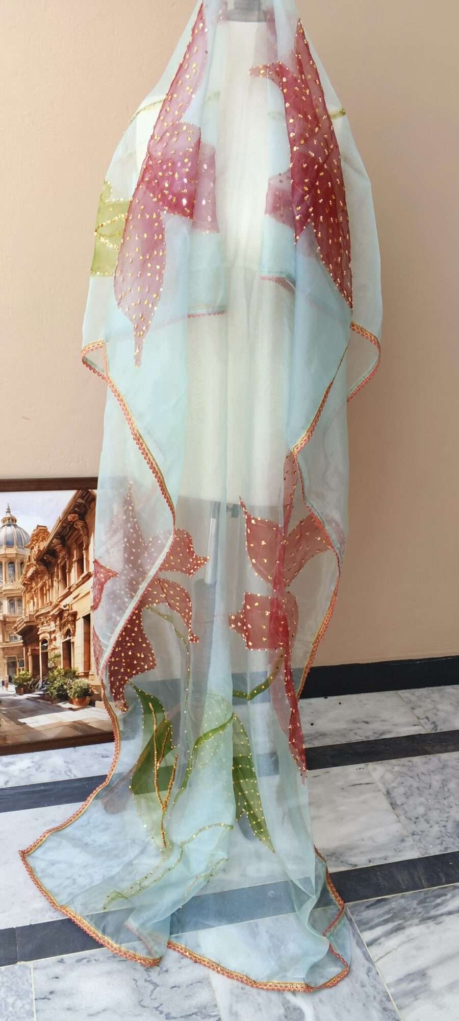 Mint Blossom Luxury Organza Dupatta