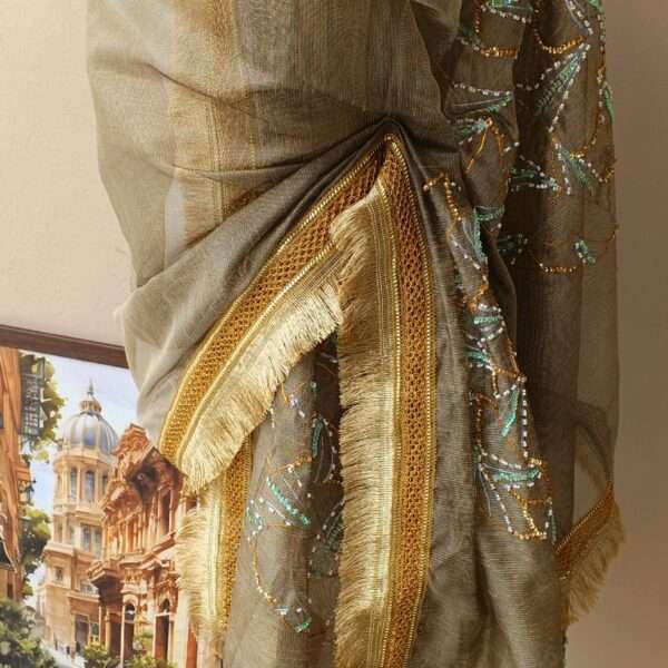 Dupatta Noor-e-Zar Embellished Organza Dupatta – Taupe Gold