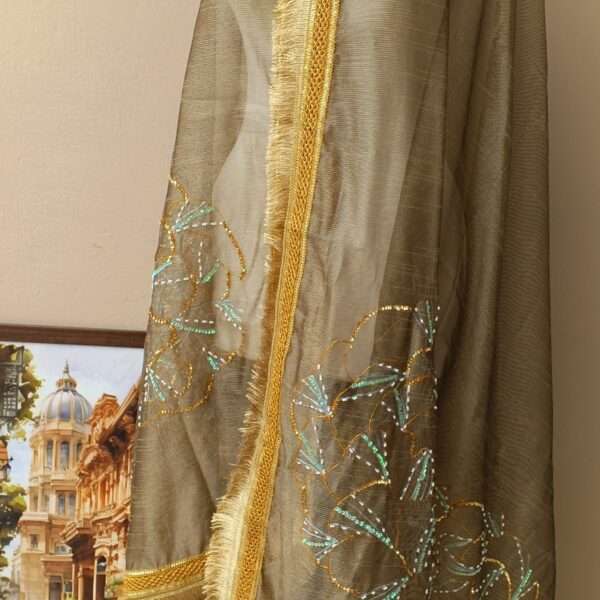 Dupatta Noor-e-Zar Embellished Organza Dupatta – Taupe Gold