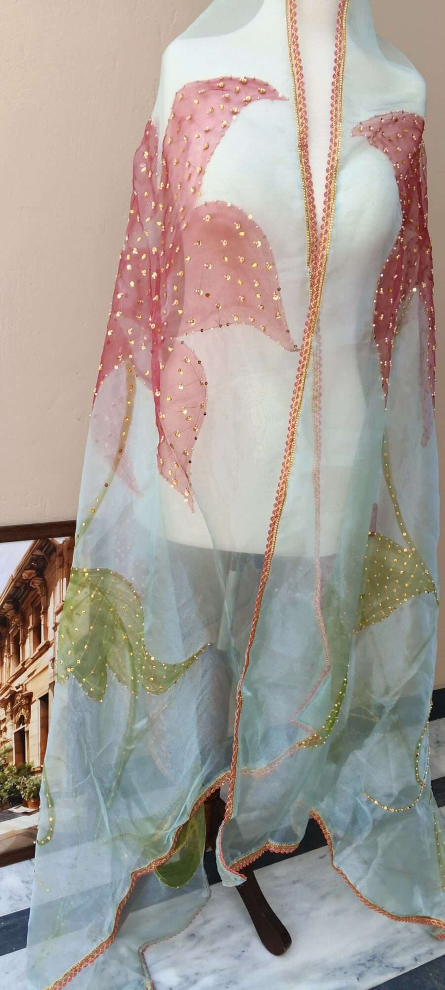 Mint Blossom Luxury Organza Dupatta
