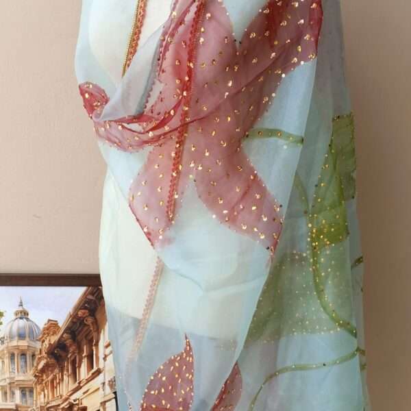 Mint Blossom Luxury Organza Dupatta