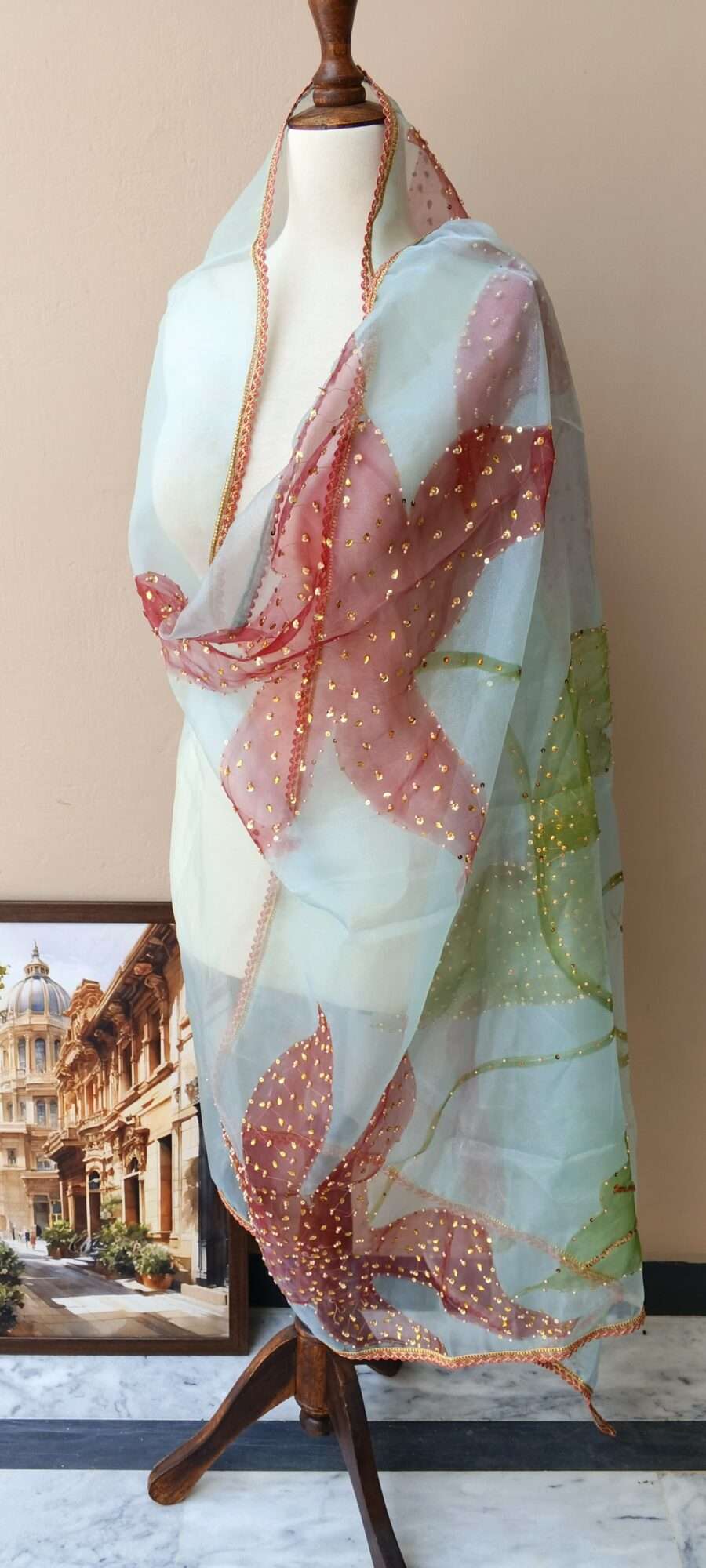 Mint Blossom Luxury Organza Dupatta