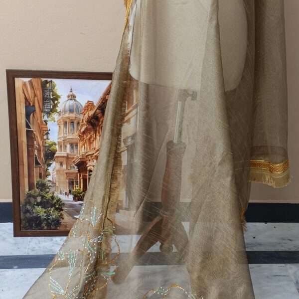 Dupatta Noor-e-Zar Embellished Organza Dupatta – Taupe Gold