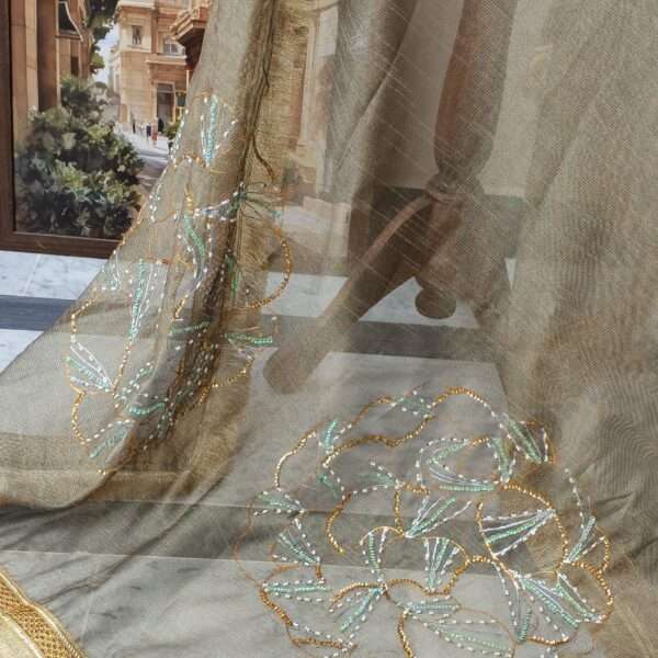 Dupatta Noor-e-Zar Embellished Organza Dupatta – Taupe Gold