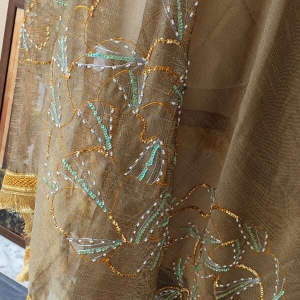 Dupatta Noor-e-Zar Embellished Organza Dupatta – Taupe Gold