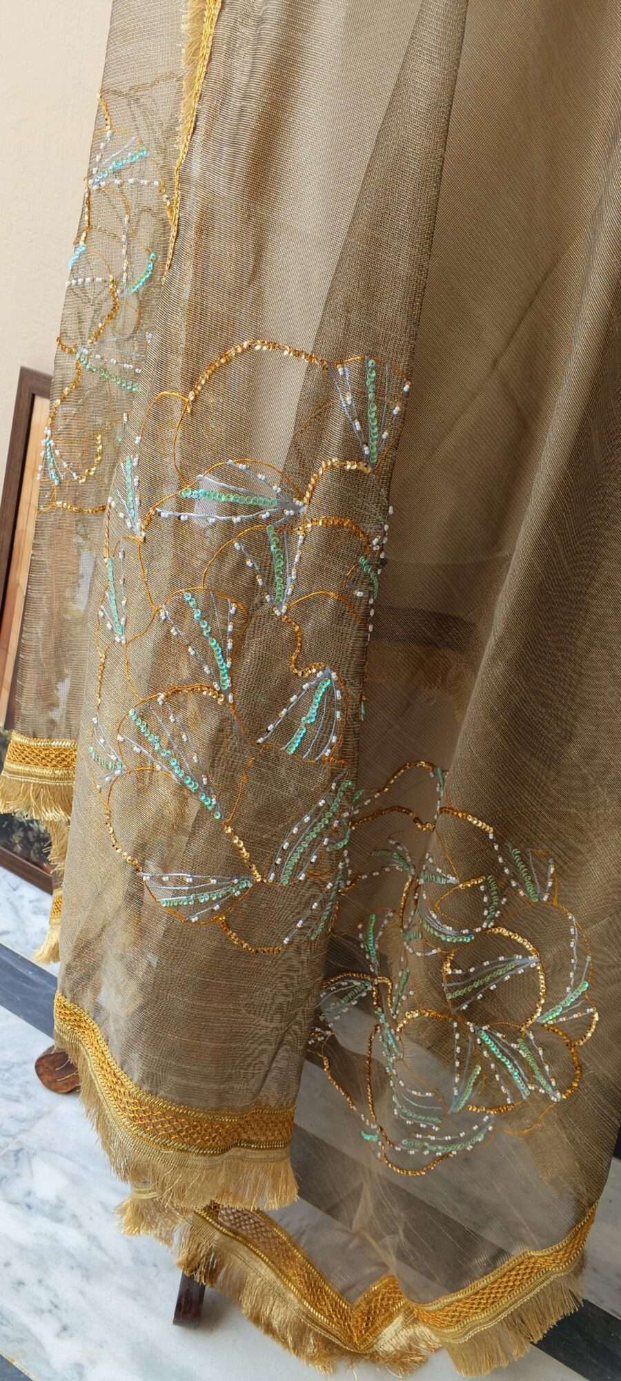 Dupatta Noor-e-Zar Embellished Organza Dupatta – Taupe Gold