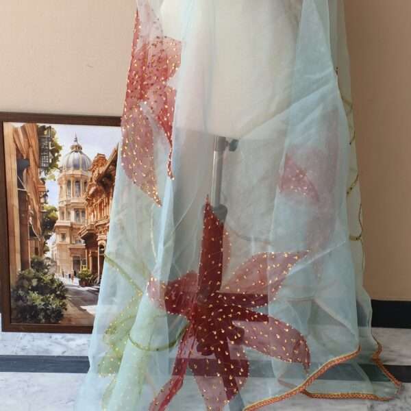 Mint Blossom Luxury Organza Dupatta