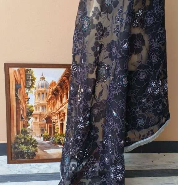Dupattas online Noir Bloom Luxe Organza Dupatta
