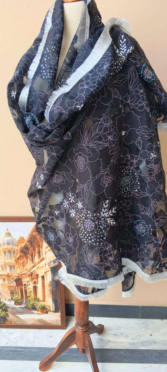 Dupattas online Noir Bloom Luxe Organza Dupatta