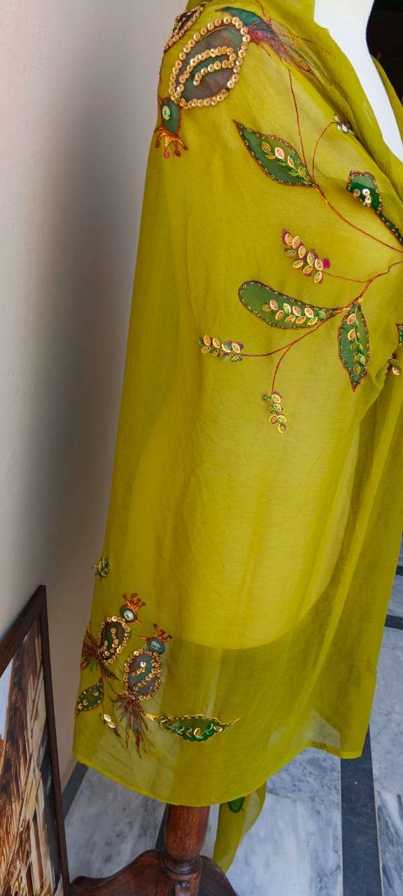 Mehndi Blossom Embellished Dupatta