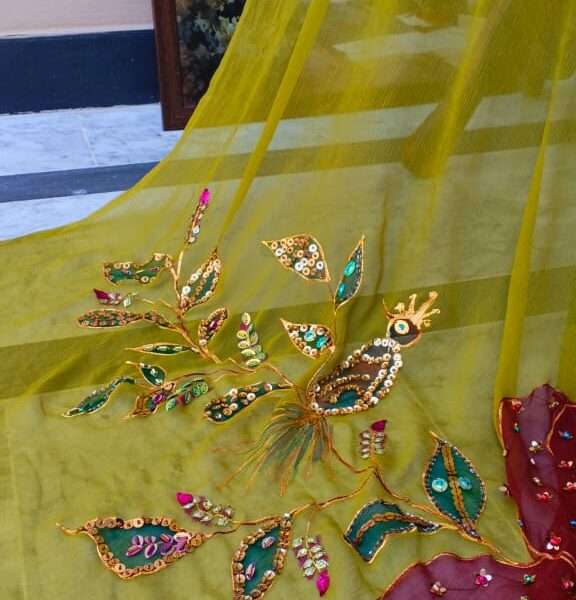 Mehndi Blossom Embellished Dupatta