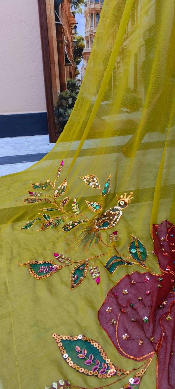 Mehndi Blossom Embellished Dupatta