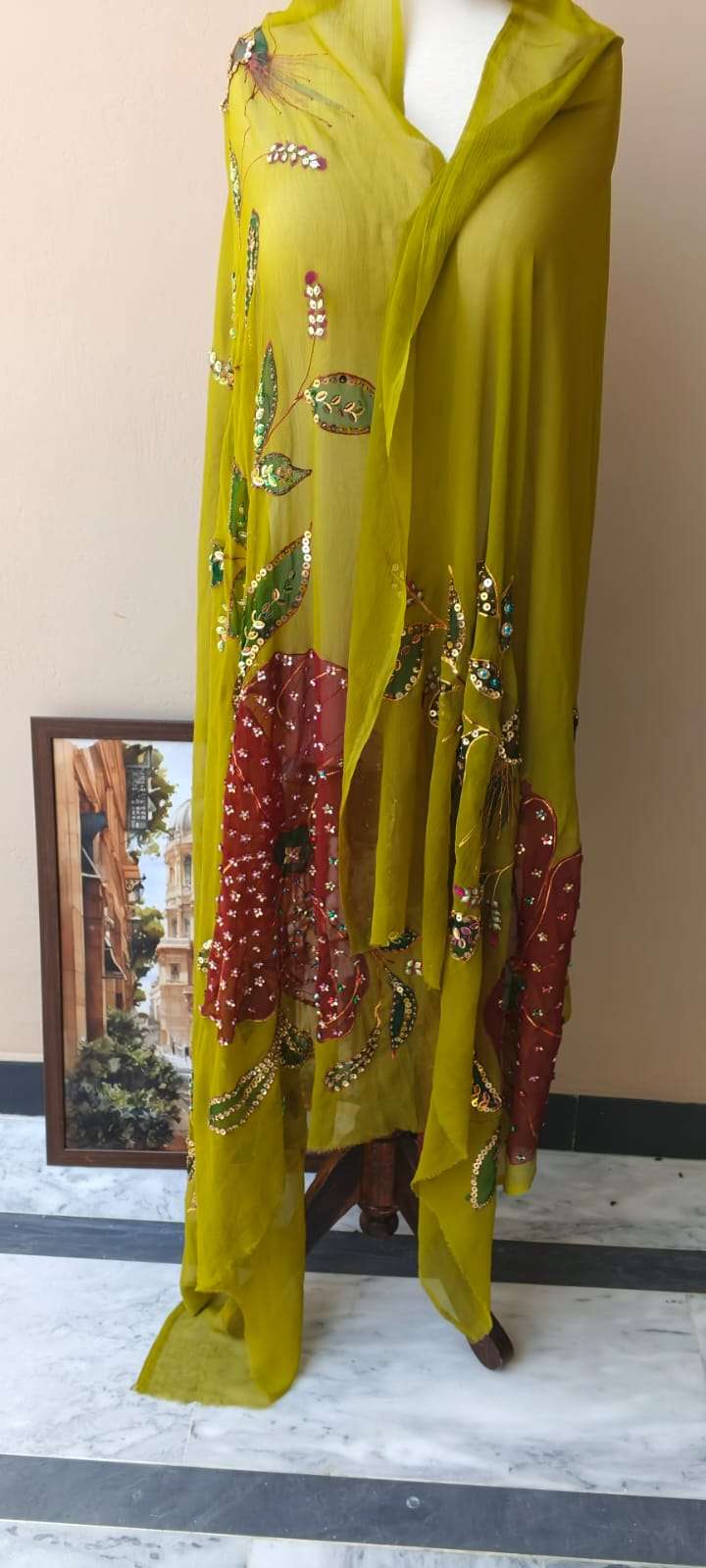Mehndi Blossom Embellished Dupatta